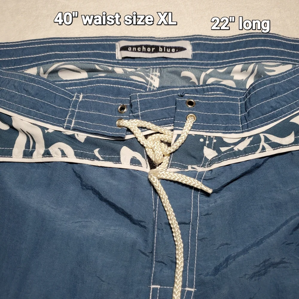 Men's Anchor Blue Board Shorts Swim Trunks Zipper Pocket Size 40 X 22‎  XL GUC